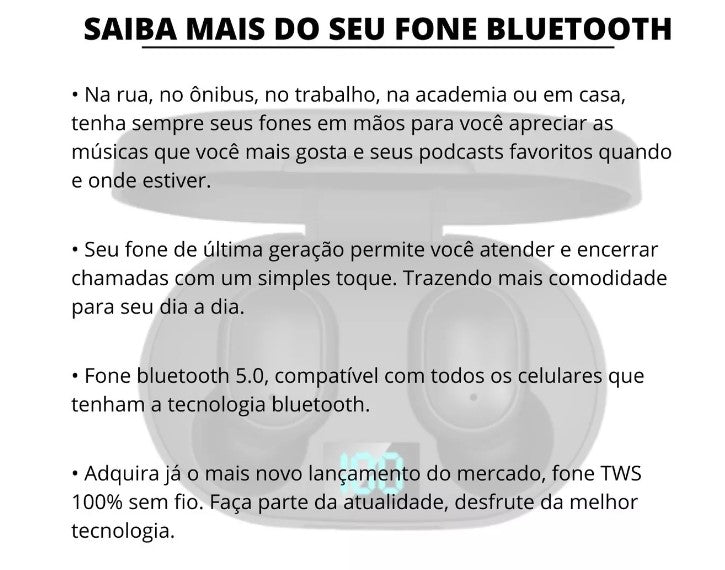 Fone Ouvido Bluetooth Sem Fio Com Visor Apple/Android