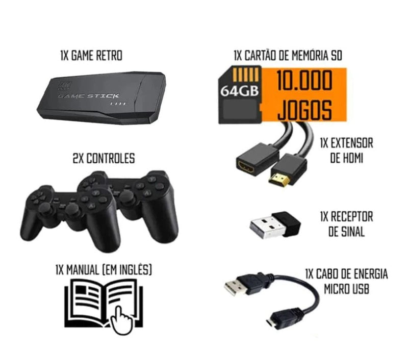 Game Retrô Original 10.000 Jogos 4k 2 Controles de Brinde - Ultimas Unidades